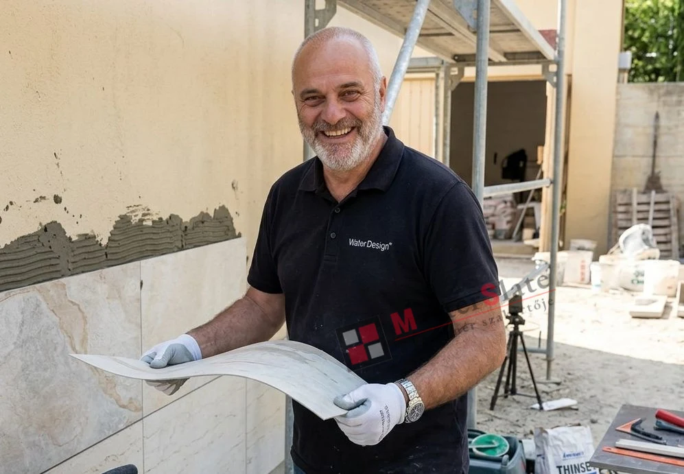 Juhász István kőfurnér lappal a helyszínen